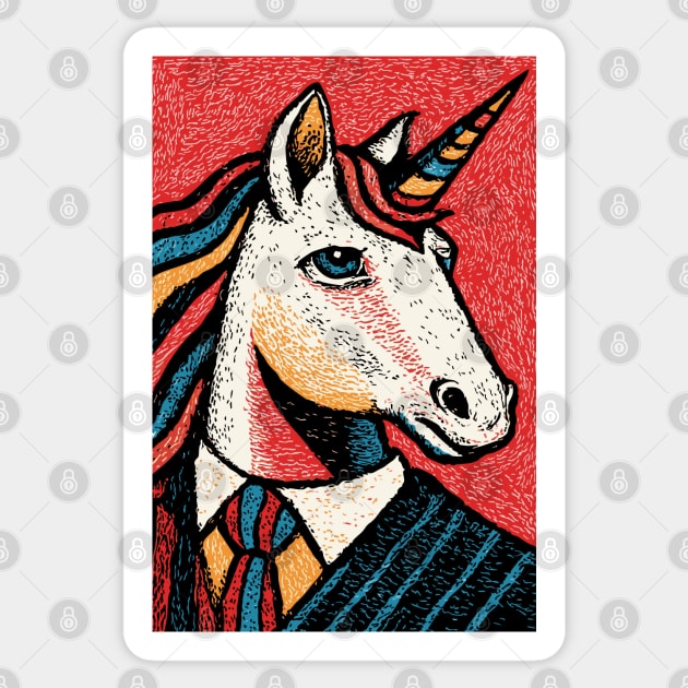 Majestic Unicorn in Business Attire Surreal Art Sticker by TuncGK